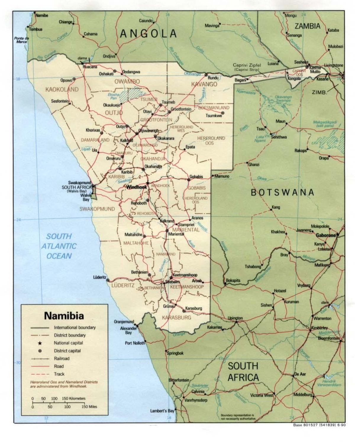 Namibian แผนที่กับทั้งเมือง